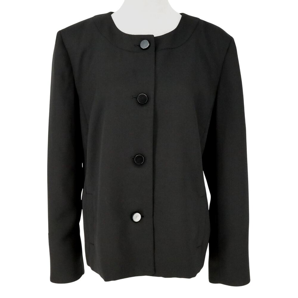 JM Collection Jacket Plus Size 18 Black Lined Buttons Collarless Blazer Career